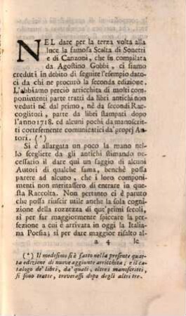 Scelta di sonetti e canzoni, de più eccellenti Rimatori d'ogni Secolo, 1. Che contiene i Rimatori antichi del 1400. e del 1500. fino al 1550.