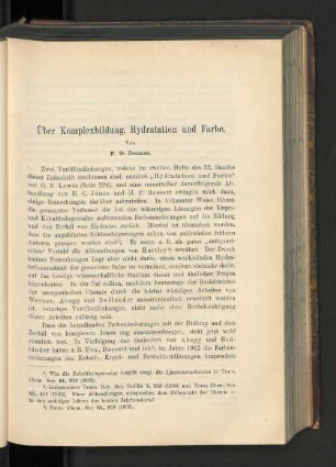 Über Komplexbildung, Hydratation und Farbe.