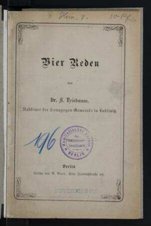 Vier Reden / von S. Friedmann