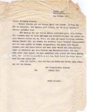 Antwortbrief des Pendle Hill College an einen deutschen Quäker- Sachkonvolut