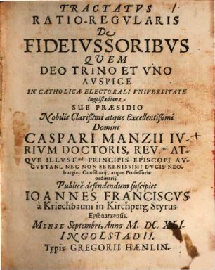 Tractatvs Ratio-Regvlaris De Fideivssoribvs