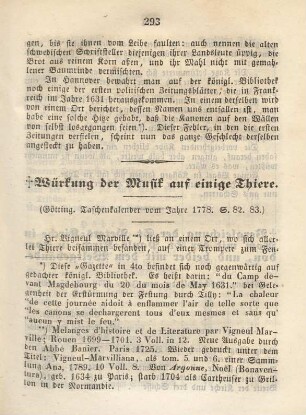 Würkung der Musik auf einige Thiere