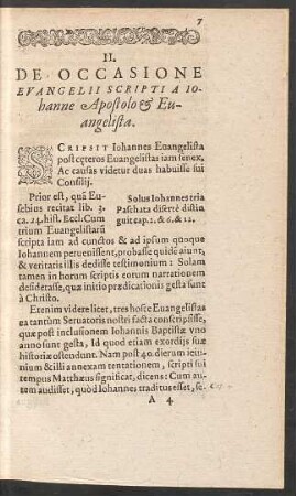 II. De Occasione Evangelii Scripti A Iohanne Apostolo et Evangelista.