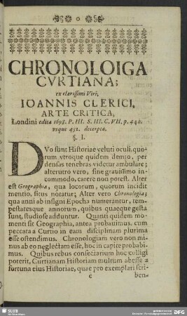 Chronologia Curtiana; ex Clarissimi Viri Joannis Clerici