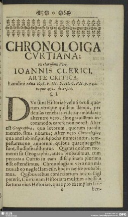 Chronologia Curtiana; ex Clarissimi Viri Joannis Clerici