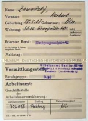 Nachweiskarte des Arbeitsamtes Berlin-Mitte