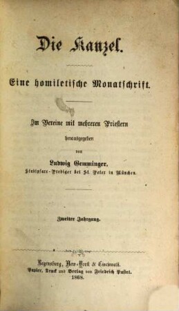 Die Kanzel : eine homiletische Monatschrift. 2. 1868