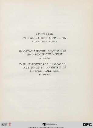 Zweiter Tag Mittwoch, den 6. April 1927 (Nr. 330-628)