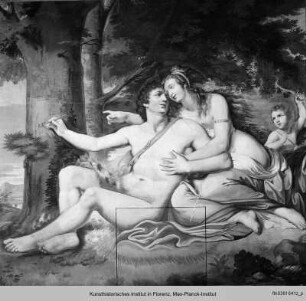 Medoro und Angelika schneiden ihre Namen in den Lorbeerbaum (Ariosto, Orlando furioso, XIX, 36)