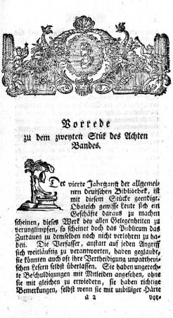 Vorrede zu dem zweyten Stük des Achten Bandes.