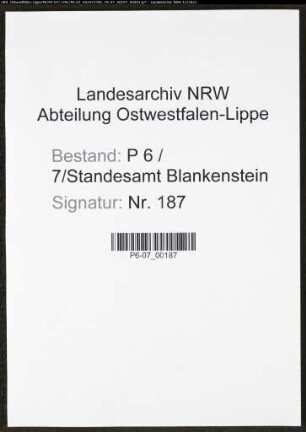Heiratsregister Standesamt Blankenstein/Ruhr