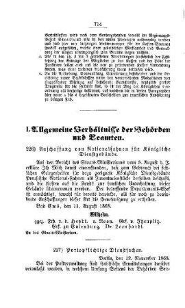 Portopflichtige Dienstsachen : [I. Allgemeine Verhältnisse der Behörden und Beamten]