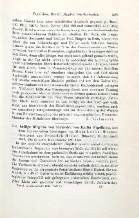 589-590 [Rezension] Fogelklou, Emilia, Die heilige Birgitta von Schweden