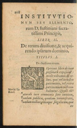 Institutionum Seu Elementorum D. Iustiniani sacratissimi Principis, Liber II.