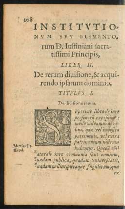 Institutionum Seu Elementorum D. Iustiniani sacratissimi Principis, Liber II.