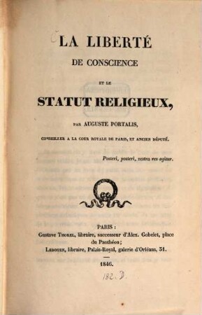 La liberté de conscience et le statut religieux