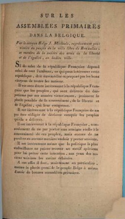 Sur les Assemblées Primaires Dans La Belgique