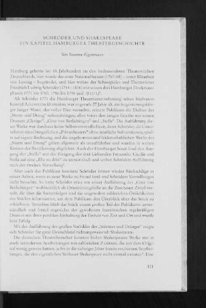 Schröder und Shakespeare ein Kapitel Hamburger Theatergeschichte
