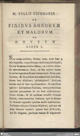 De Finibus Bonorum Et Malorum Ad Brutum Liber I