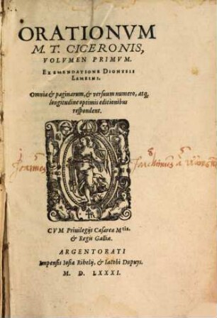 Orationvm M. T. Ciceronis Volvmen ..., 1