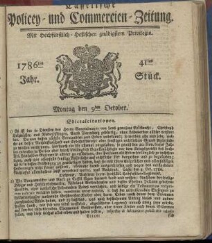 41tes Stueck, Montag den 9ten October. 1786