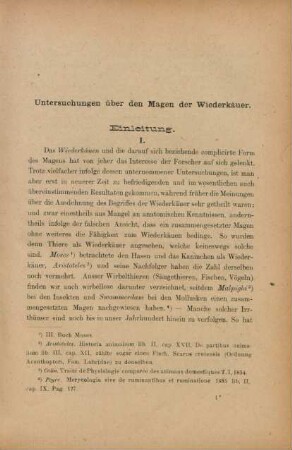 Untersuchungen über den Magen der Wiederkäuer. Einleitung. I.