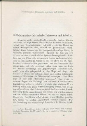 Schleiermachers historische Interessen und Arbeiten.