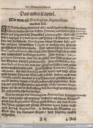 Das ander Capitel. Wie man ein Horologium Aequinoctiale machen soll.