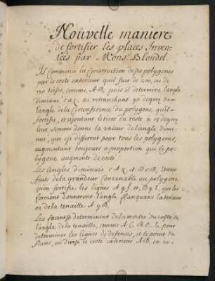 79r-85v, Nouvelle maniere de fortifier les places Inventées par Mons. Blondel