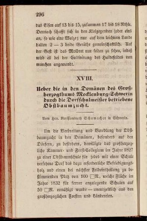 XVIII. Ueber die in den Domänen des Großherzogthums Mecklenburg-Schwerin durch die Dorfschulmeister betriebene Obstbaumzucht