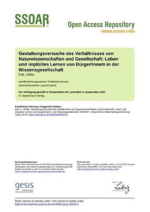 Gestaltungsversuche des Verhältnisses von Naturwissenschaften und Gesellschaft: Leben und implizites Lernen von Bürger/inne/n in der Wissensgesellschaft