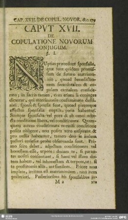 Caput XVII. De Copulatione Novorum Conjugum