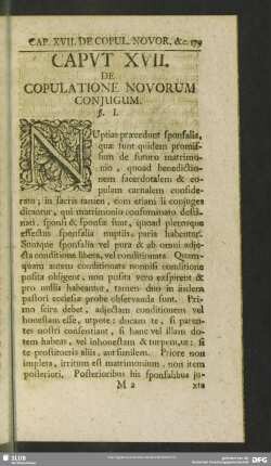 Caput XVII. De Copulatione Novorum Conjugum