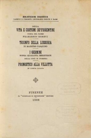 Della vita e costumi de' Fiorentini
