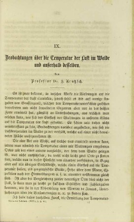 IX. Beobachtungen über die Temperatur der Luft im Walde und außerhalb desselben.