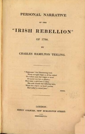 Personal Narrative of the "Irish Rebellion" of 1798