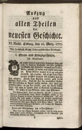 XI. Nachl. Coburg, den 16. Merz, 1757.