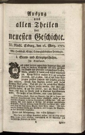 XI. Nachl. Coburg, den 16. Merz, 1757.