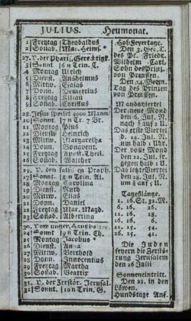 Julius. Heumonat. Augustus. Augustmonat