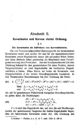 Abschnitt II. - Kovarianten und Kurven vierter Ordnung.
