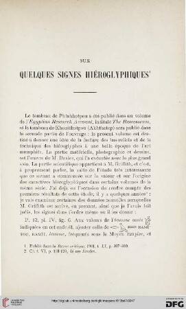 Sur quelques signes hiéroglyphiques