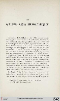Sur quelques signes hiéroglyphiques