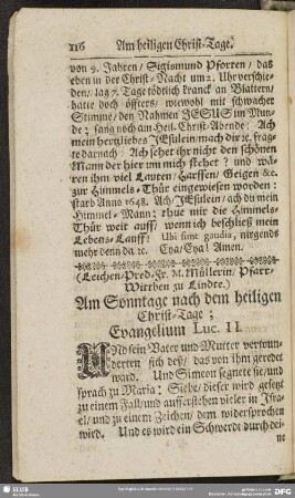 Am Sonntage nach dem heiligen Christ-Tage ; Evangelium Luc. II