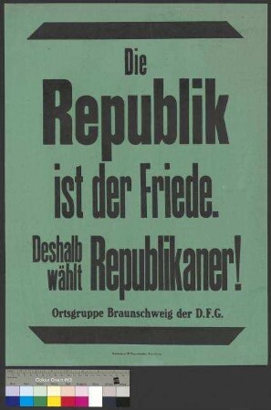 Plakat der Deutschen Friedensgesellschaft, vermutlich zur Landtagswahl am 7. Dezember 1924