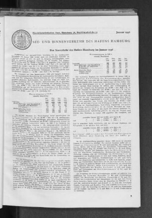 Der Seeverkehr des Hafens Hamburg im Januar 1936