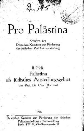 Palästina als jüdisches Ansiedlungsgebiet / von Carl Ballod