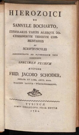 1: Hierozoici. Specimen Primvm