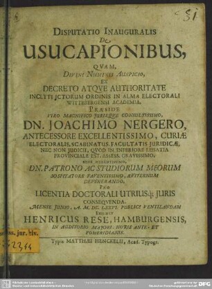 Disputatio Inauguralis De Usucapionibus