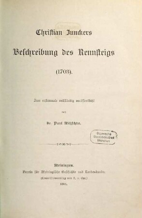 Christian Junckers Beschreibung des Rennsteigs (1703)