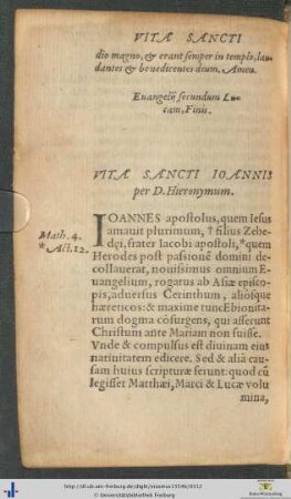 Vita Sancti Ioannis per Dominum Hieronymum
